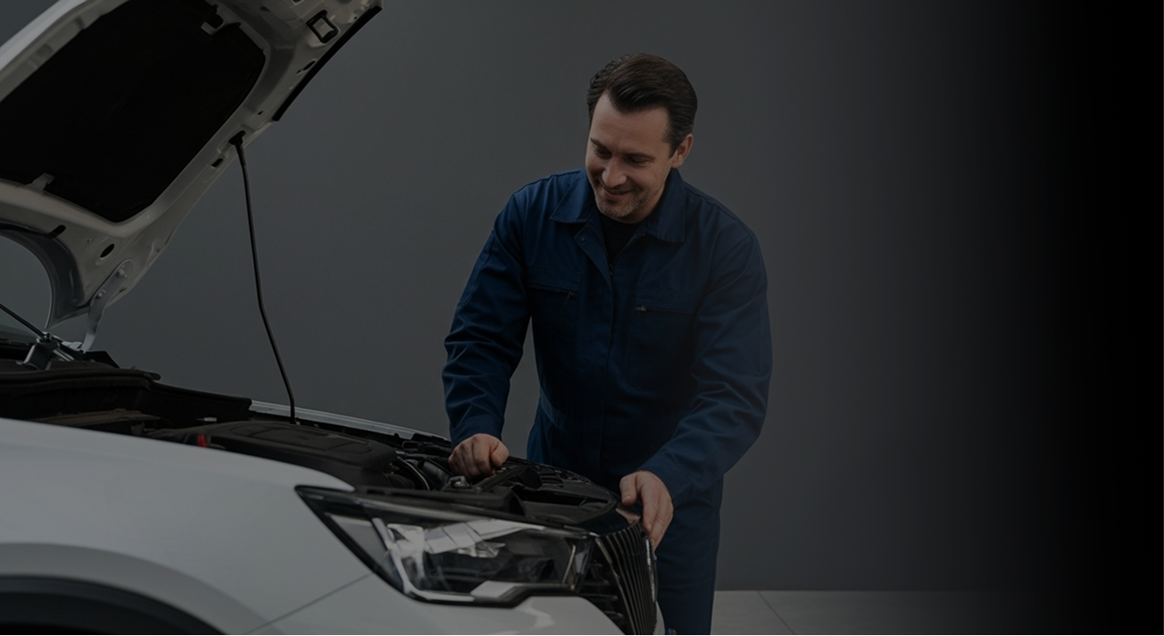 Imagem de um mecânico trabalhando em um carro